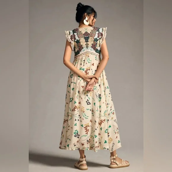 Anthropologie Floral Maxi Dress with Crochet Detail - Picture 8 of 10